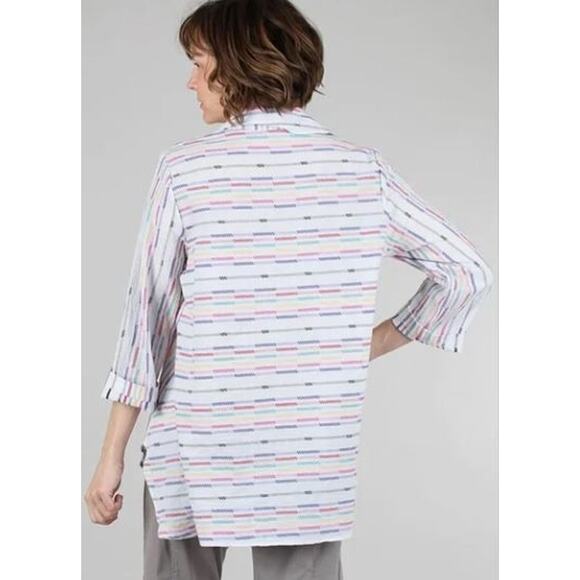 Habitat Fiesta Weave Tunic Top White Multicolor Relaxed Fit Cotton Womens Medium - Picture 6 of 11